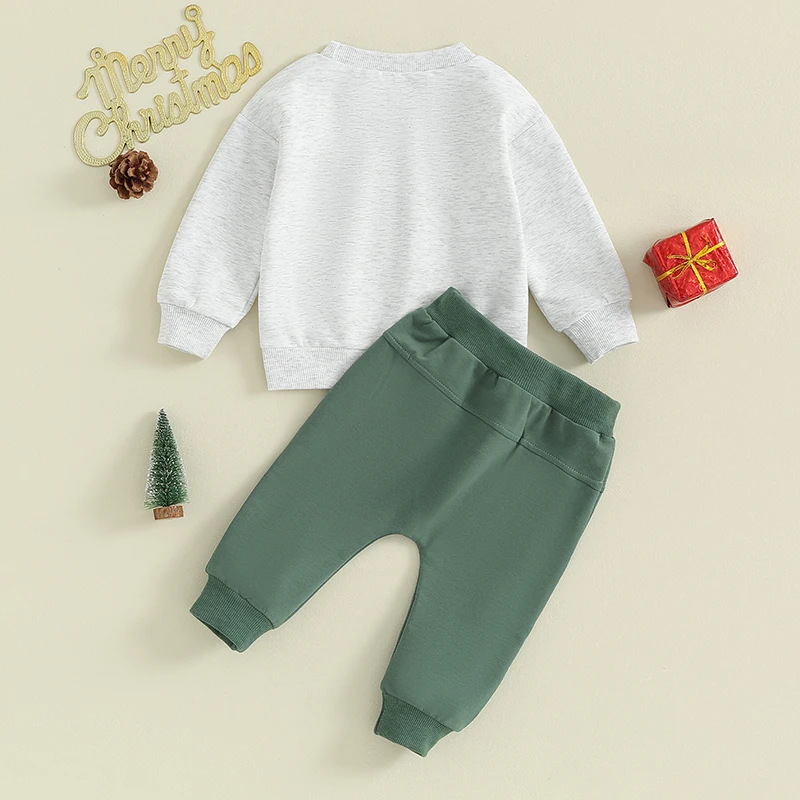 Toddler Boys Christmas Outfits Letter Truck Pattern Long Sleeve Sweatshirts and Solid Color Long Pants 2Pcs Clothes Set