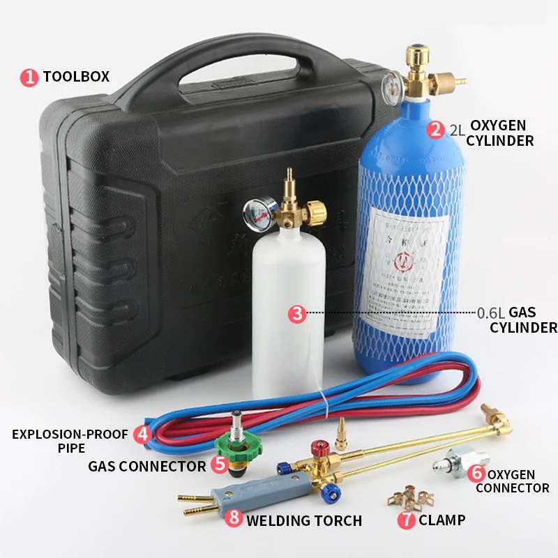 2L Portable Welding Torch Set Refrigeration Maintenance Tool Air Conditioning Copper Pipe Small Oxygen Gas Welding Gun Equipment