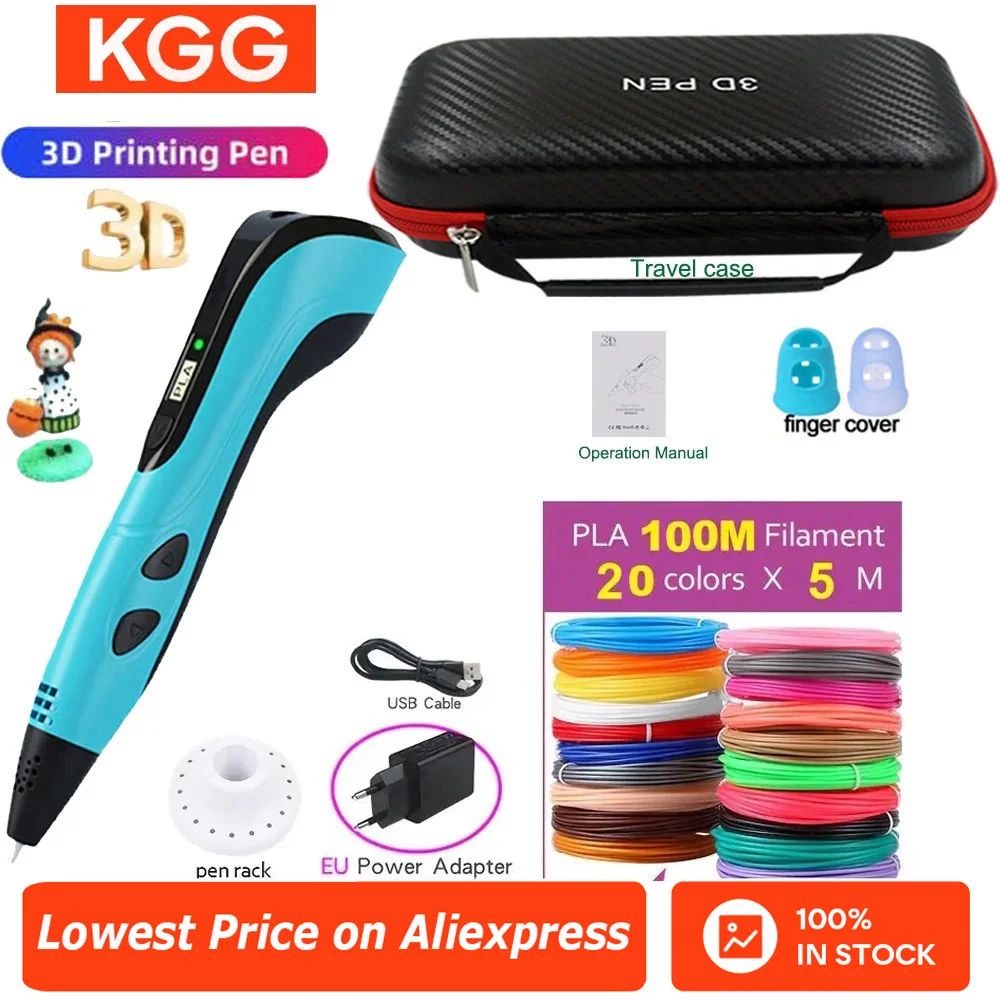 3d printing pen 3D Printing Pen Kit LCD Display Variable Speed PLA Filament Leather Bag European Power Adapter For Kids