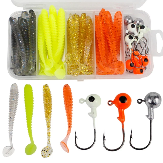 40pcs Soft Fishing Lure Kit Jig Head Hook Bait with Tackle Box (Style C)