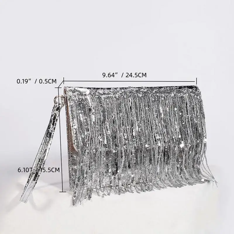 2023 New Fashion Tassel Silver Sequin Women Handbag Famous Designer Women's Handbag Banquet Dinner Temperament Handbag For Women