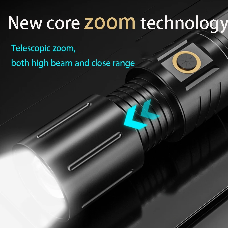 Powerful Zoom LEP Flashlight 1500 Meter Built in 55950 Battery 9000mA USB Fast Rechargeable Tactical Military