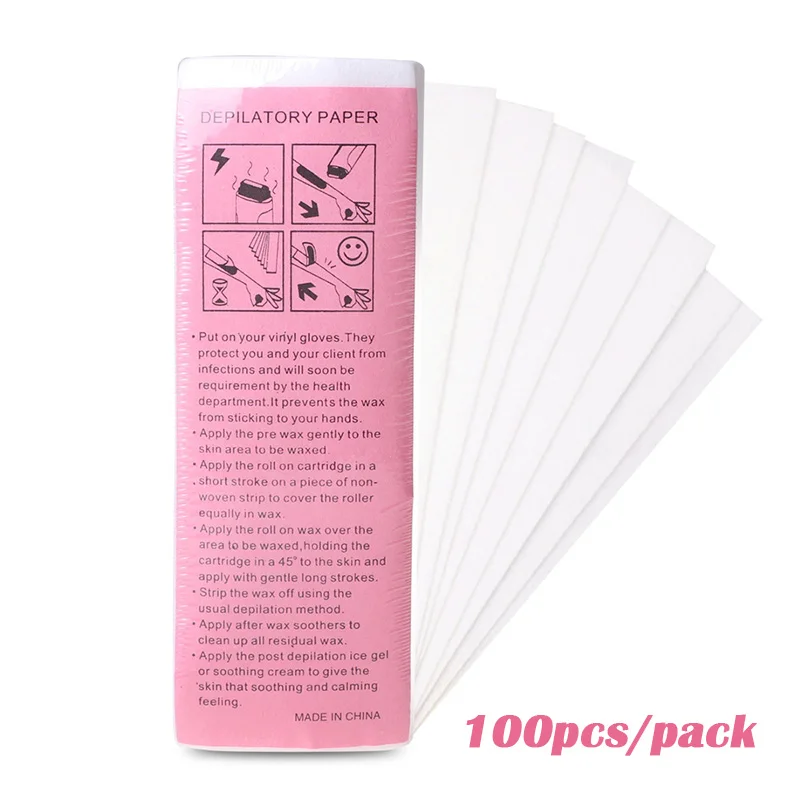 Depilatory Wax Strip Paper Hair Removal Wax Hair Removal Tool Beauty Wax 100 Pcs Nonwoven Wax Paper Neck Arm Leg Face Body Hair Removal Epilator Beauty Salon