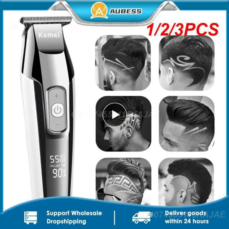 

1/2/3PCS Professional Hair Clipper Beard Trimmer for Men Adjustable Speed LED Digital Carving Clippers Electric Razor KM-5027