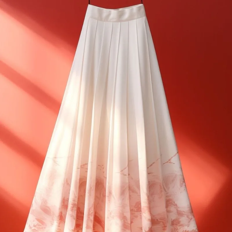 

2024 Spring/Summer New Chinese Printed Women's Elastic Waist Pleated High Waist Slim Fashion Elegant Versatile A-line Skirts