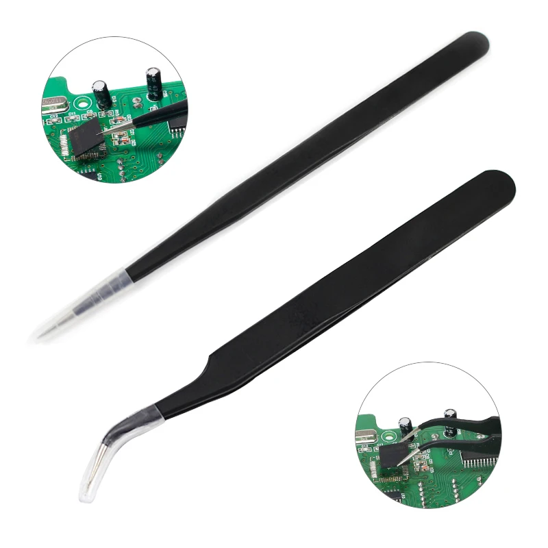 2 Pcs Anti Static Precision Tweezers Set Stainless Steel ESD Industrial Tweezers Compute Phone Electronics Repair Hand Tools Set