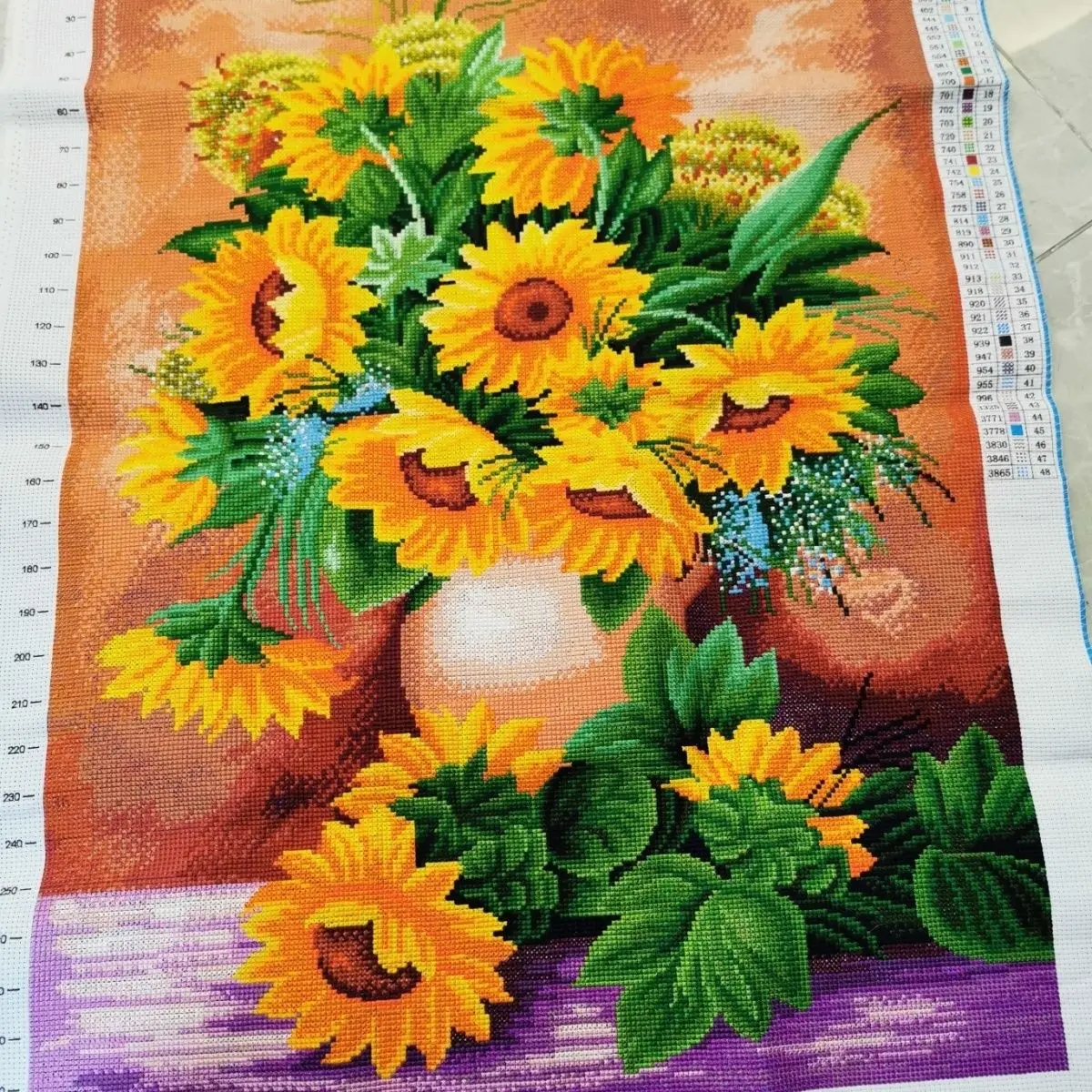 Handmade Cross Embroidery Finished Product Sunflower Heart Bottle 58 * 80 Beautiful Flowers Restaurant Study