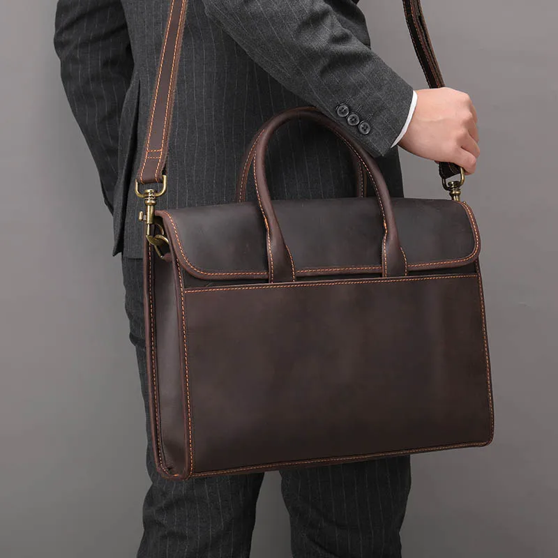 

Genuine Leather Men Briefcase 13.3" Laptop Business Handbag Real Leather Retro A4 Document Crossbody Bag Male Work Tote