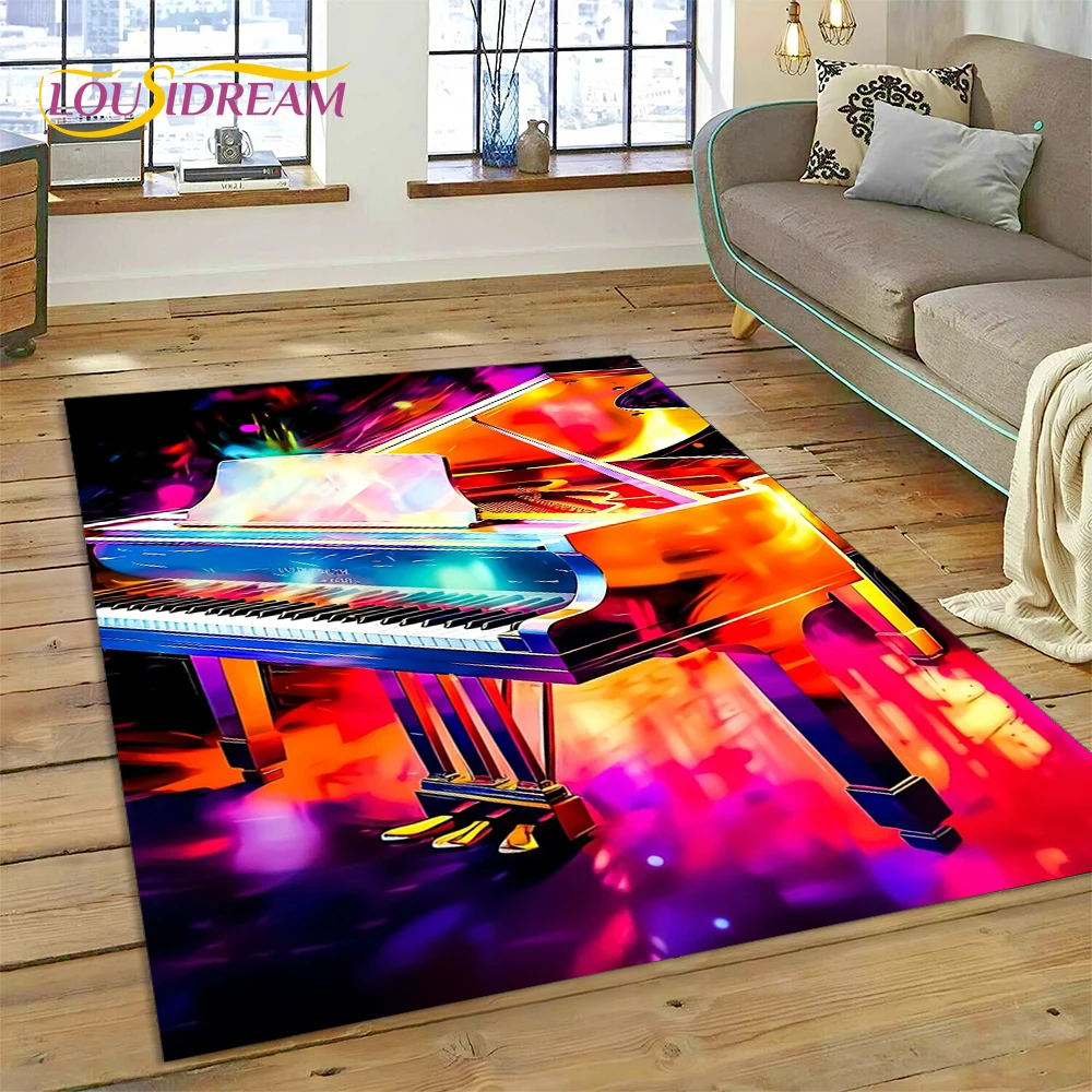 thumbnail image 1 of Alfombra con dibujos animados de instrumentos musicales con teclas de piano en 3D para el hogar, sala de estar, dormitorio, sofá, decoración, alfombra para niños, alfombra antideslizante, 1 of 5