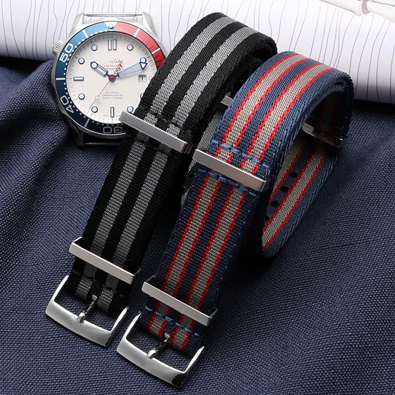 

20mm NATO high quality nylon strap is suitable for Omega hippocam 300 007 nylon canvas strap for men, waterproof and sweat proof