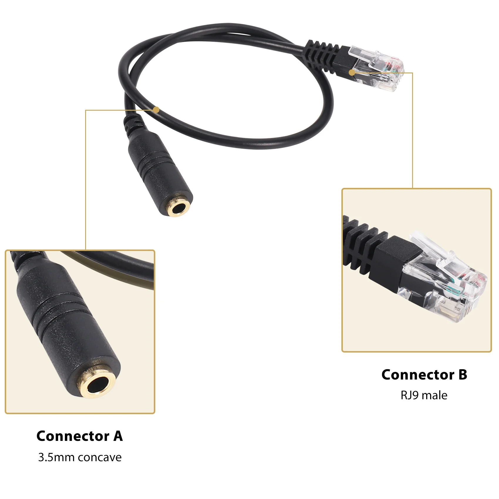 Adapter Cable: Dual 3.5mm Female To RJ9 Modular - Connect PC Headset To Cisco Phone, Universal