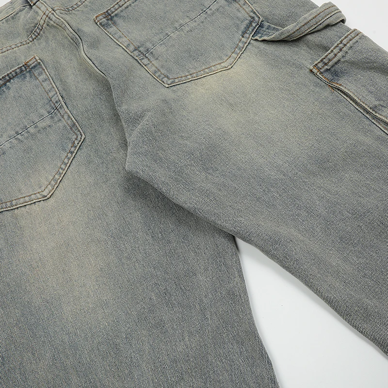 UPRAKF Jeans Side Pocket Button Streetwear Summer Denim Pants Casual Straight-leg Fashion Trousers Fit