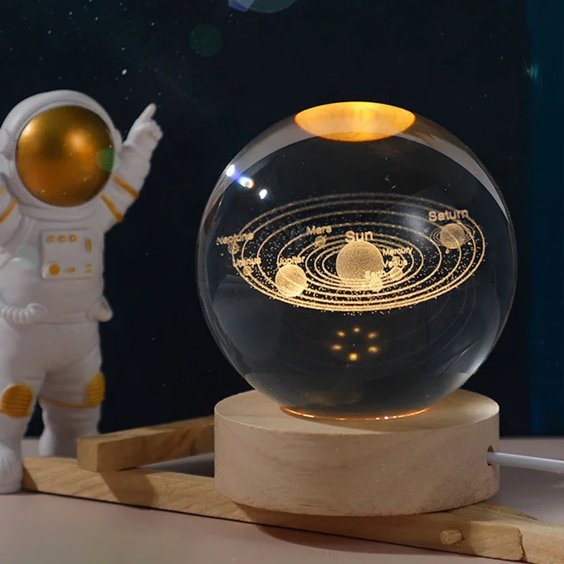 Crystal Ball Ornament 3D Crystal ball Crystal Planet Laser Engraved Solar System Globe Astronomy Gift Birthday Gift Glass Sphere Home Decoration