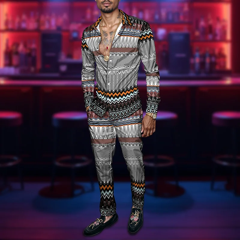 2025 Spring/Summer Fashion Men's Set Printed Simple Long Sleeve Suit Slim Fit Breathable Cotton Blended Casual Wear Resistant Fa_voghion.com