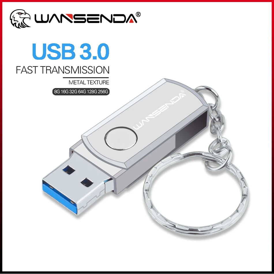 

Wansenda Metal USB Flash Drive USB 3.0 Key Chain Pen Drive 256GB 128GB 64GB 32GB 16GB 8GB Cle USB Memory Stick Pendrives