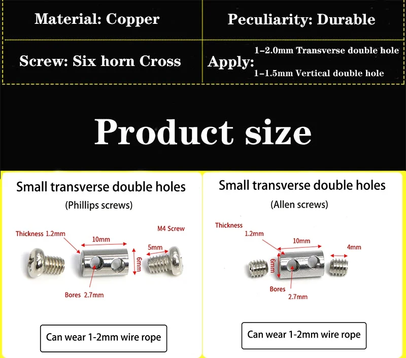 Description Picture 2 of item1mm-2mm Wire Rope Buckle DIY Double Hole Thread Lock Wire Rope Fixing Piece Lighting Lanyard Hardware Accessories