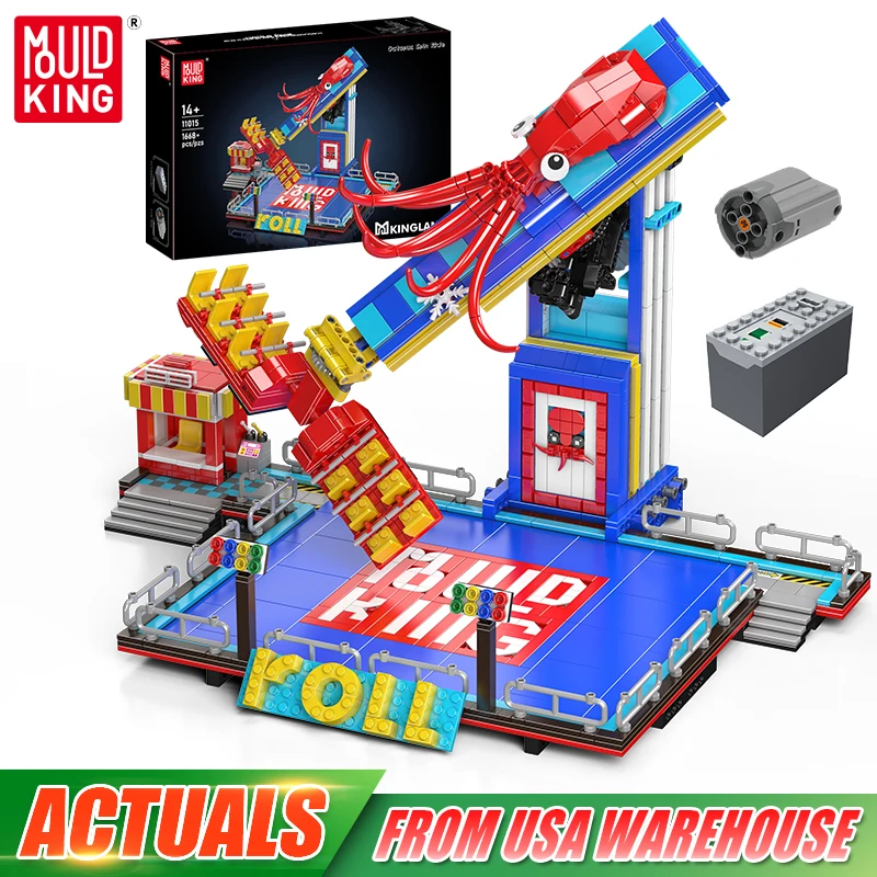 Mould King 11015 Amusement Park Toys The Motorized Octopus Spin Ride Building Block Roller Coaster Brick Kids Christmas Gift
