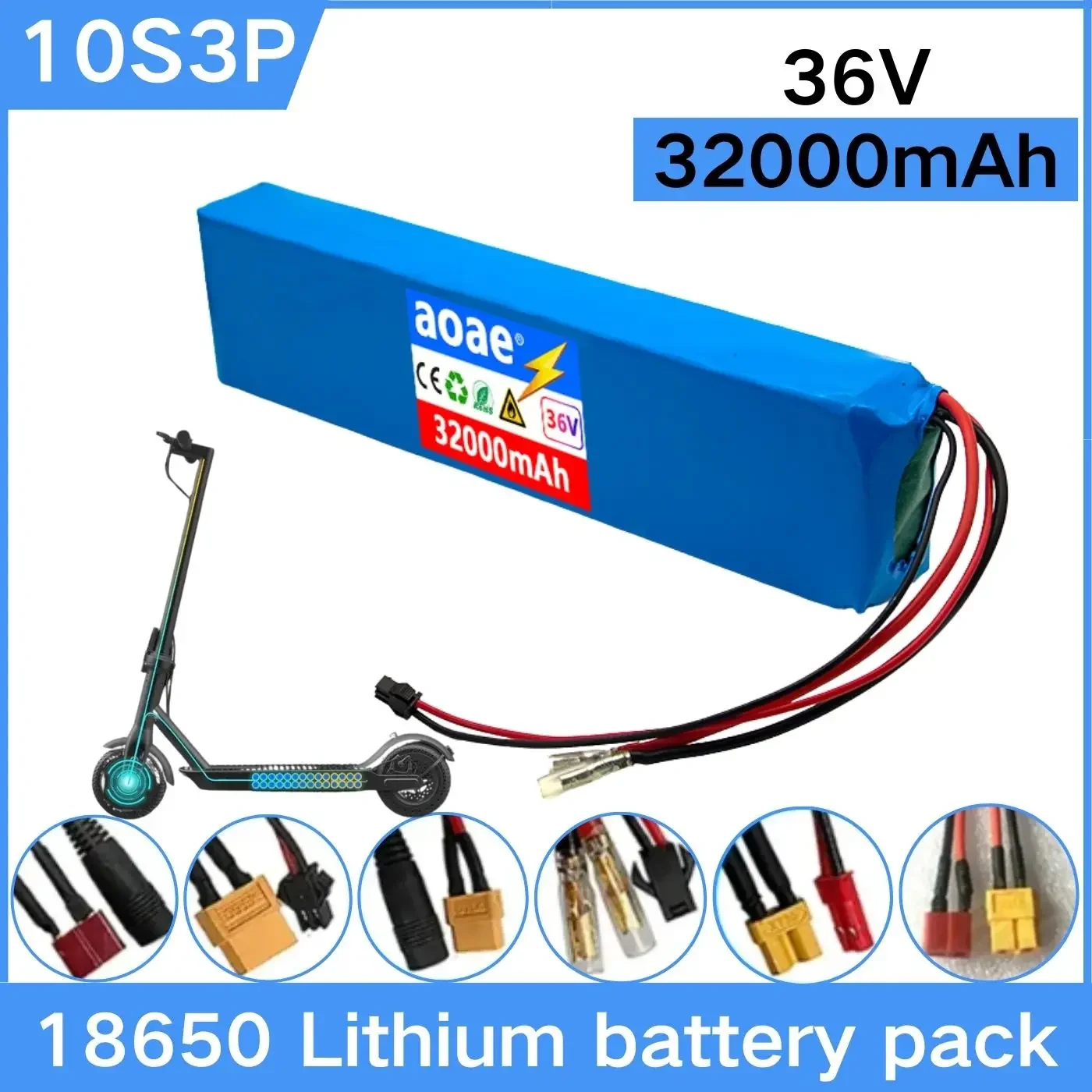 

36V 32000mAh 18650 Rechargeable Lithium Battery Pack 10S3P Power Modified Bicycle Scooter Electric Vehicle with BMS+charger