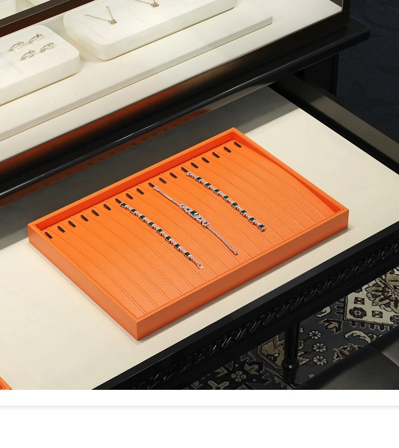 Oirlv New Luxury Orange Leather Stackable Jewelry Tray Jewelry Drawer Organizer Trays Rings Earrings Storage Display Props