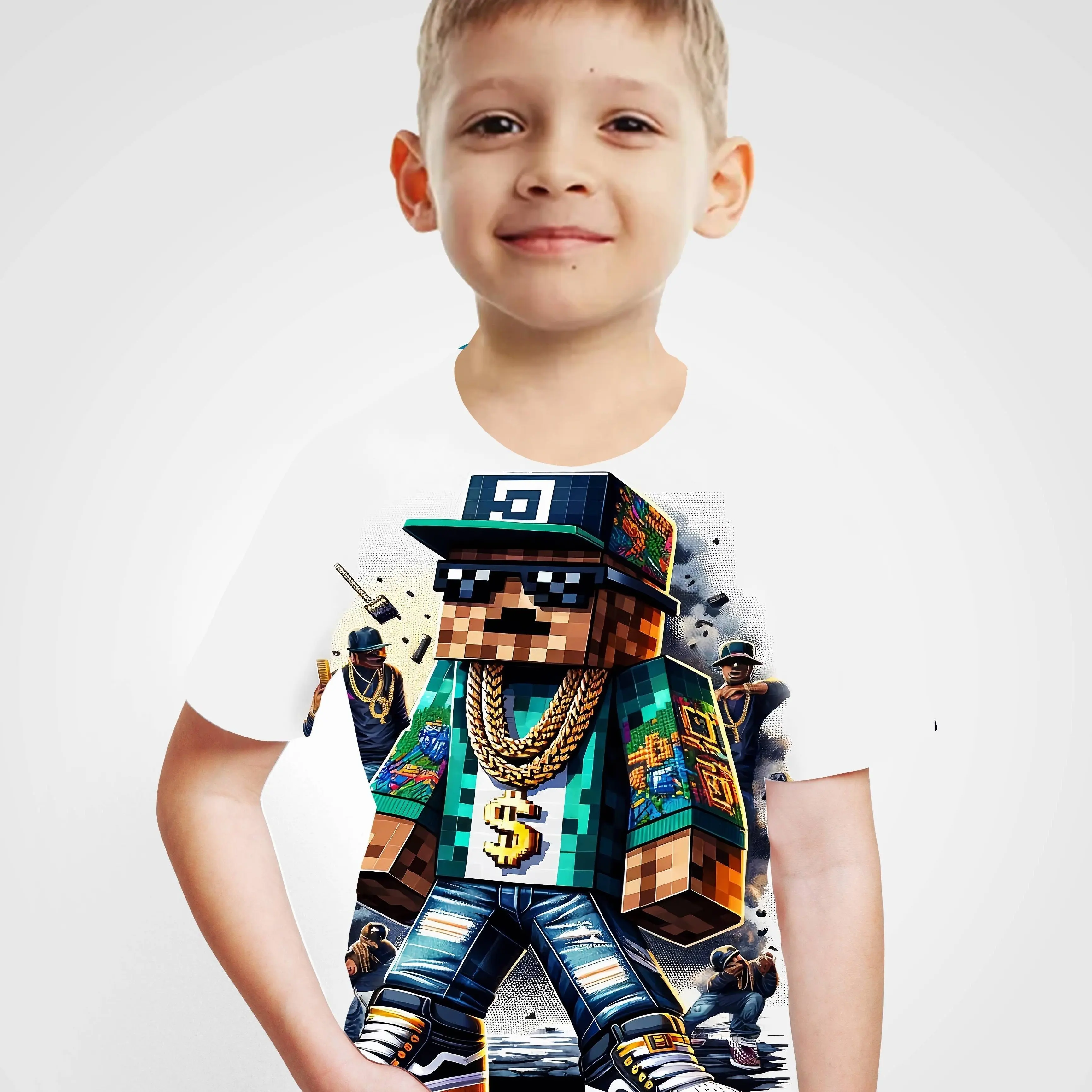 Children's Clothing Boys Tshirt Short Sleeve Children T-Shirt Creative Print Funny Kids Summer Clothes Girl Clothes O-Neck Tops 4
