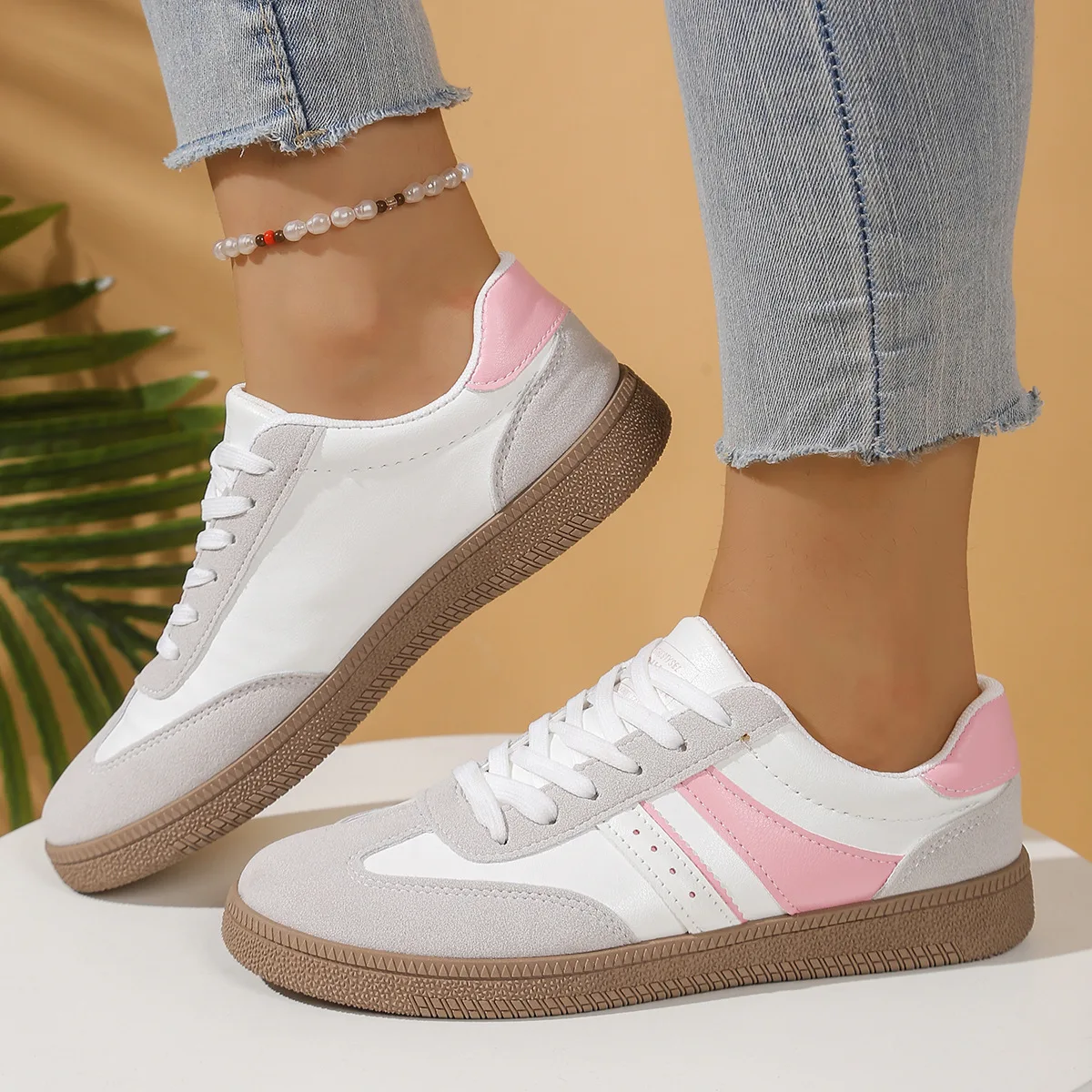 2025 Women's Lace Up Sneakers - Low Cut All Season Shoes with PU Cushioned Sole, Lightweight Daily Walking Shoes