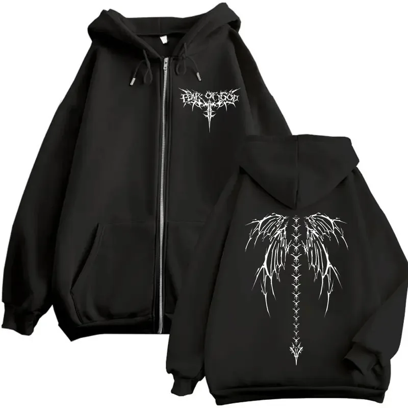 Autumn/Winter Pattern Printed Fashionable Men's Sweatshirt Casual Jacket Punk Harajuku Daily Wear Zipper Hooded Sweatshirt