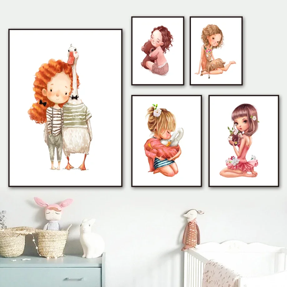

Cute Girls Unicorn Little Fawn Rabbit Wall Art Canvas Painting Nordic Posters And Prints Wall Pictures Baby Kids Room Home Decor