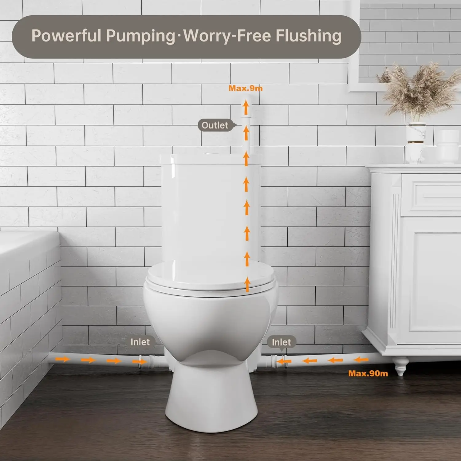 600w Macerating Toilet System, Silent & Powerful Upflush Toilet For Basement, Upflow Toilet Included Macerator Pump With Ac 3