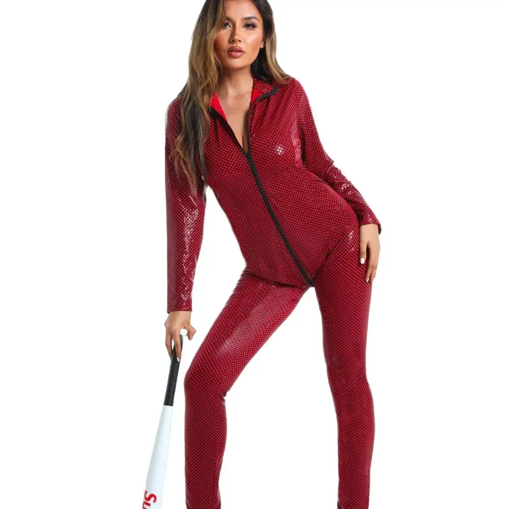 

Woman PU Leather Jumpsuit Two Zipper Open Crotch Bodysuits Tight Sexy Lingerie Catsuit Clubwear Cosplay Leotard Siamese Trousers