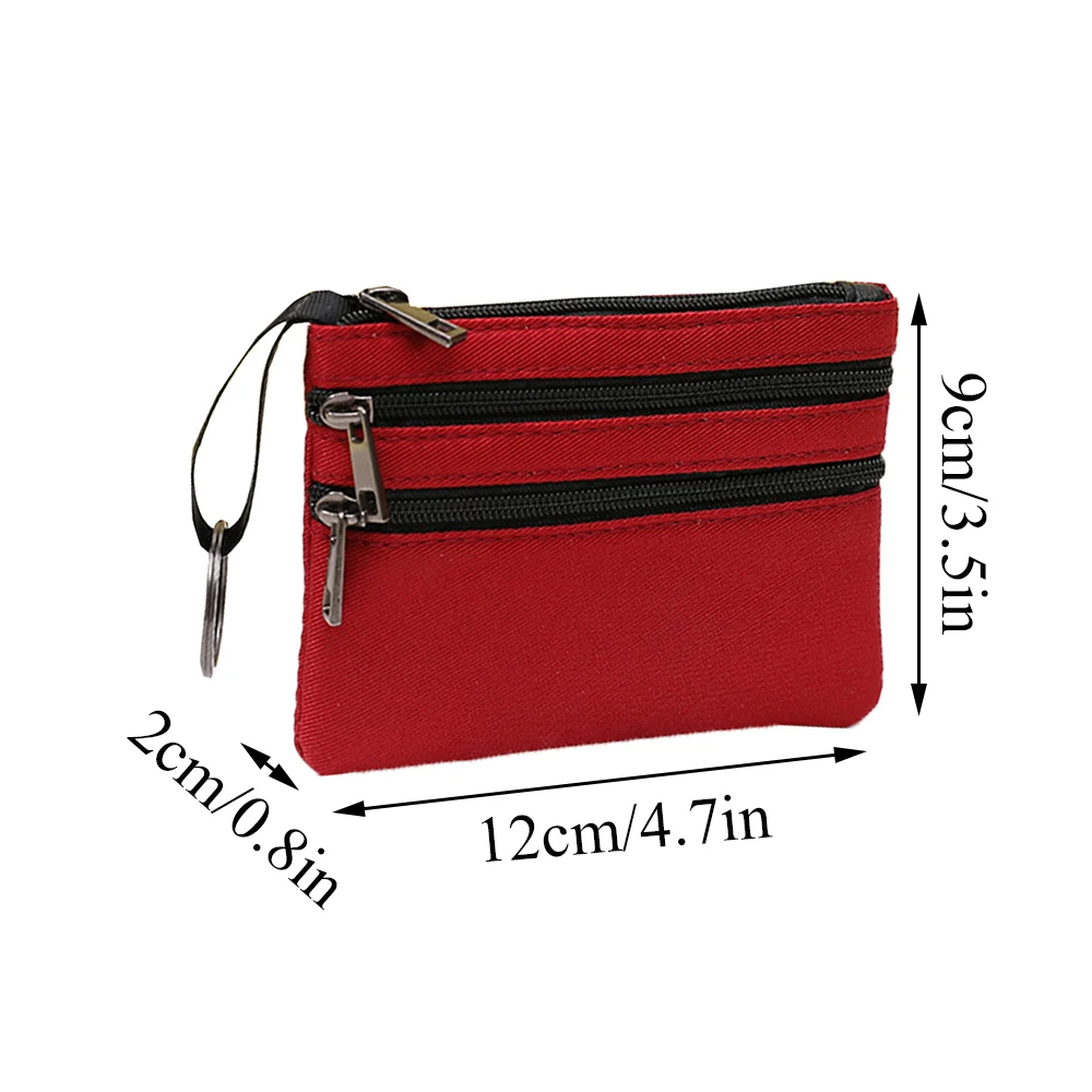 Coin Purse 3 Zippers Canvas Coin Purse Women's Mini Wallet Solid Change Purses Keychain Money Bags Coin Key Storage Bag Card Holder