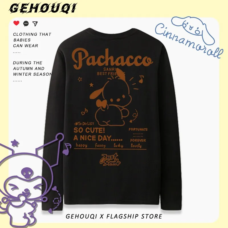 

Japanese Sanrio Co-branded Long Sleeve T-shirt Women Kuromi Melody Laurel Dog Around Girls Cotton Clothing Trend