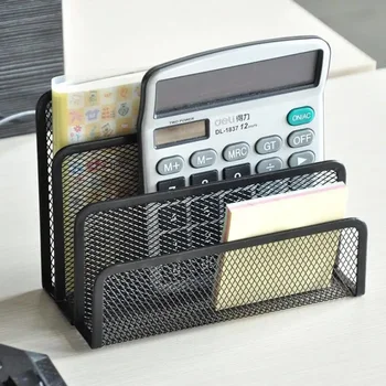 Portaoggetti per ufficio desktop Portaoggetti per forniture per ufficio con griglia nera in metallo a tre strati per biglietti da visita