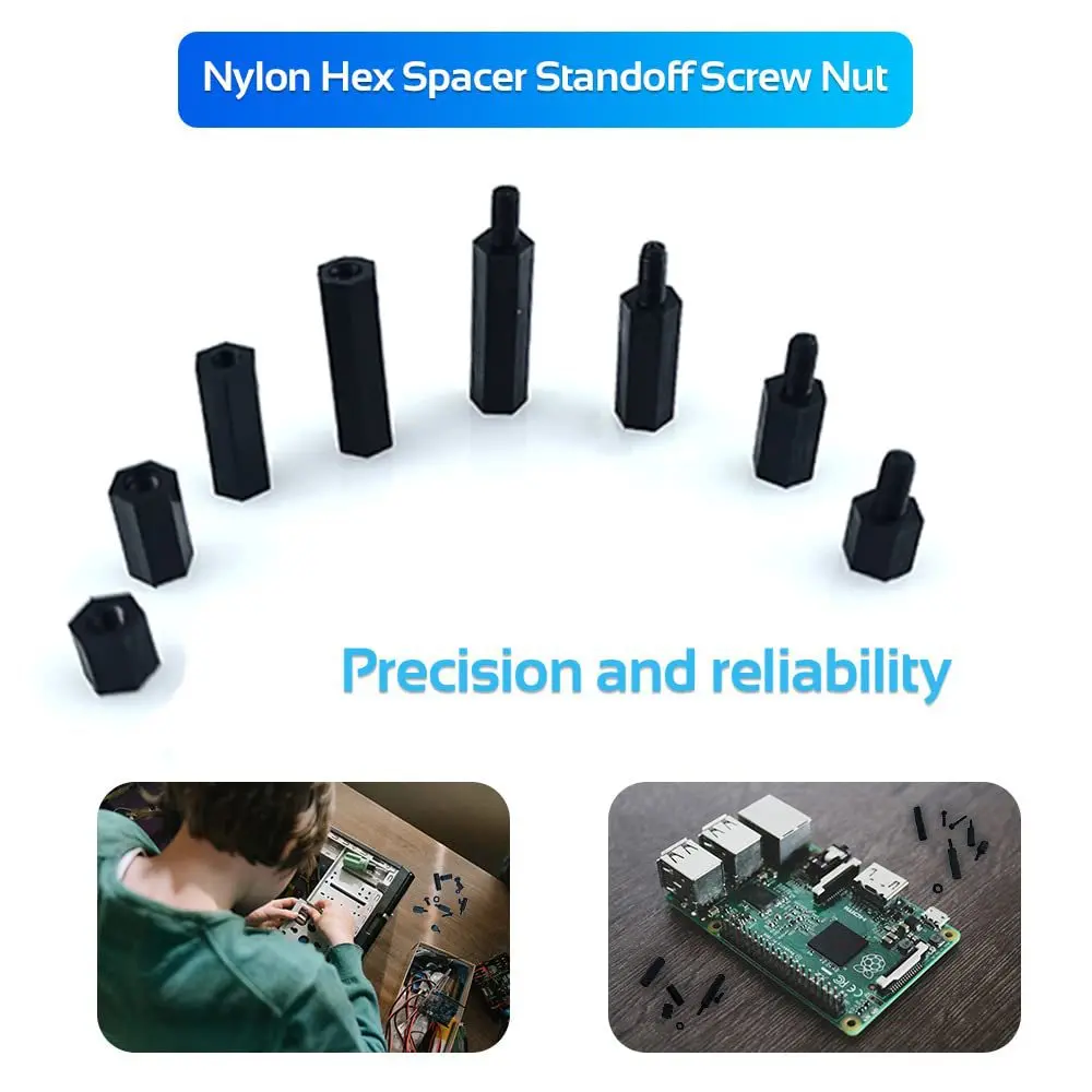 350PCS M3 Black Male Nylon Hexagonal Gasket Bracket Screw Nut Set Combination Kit