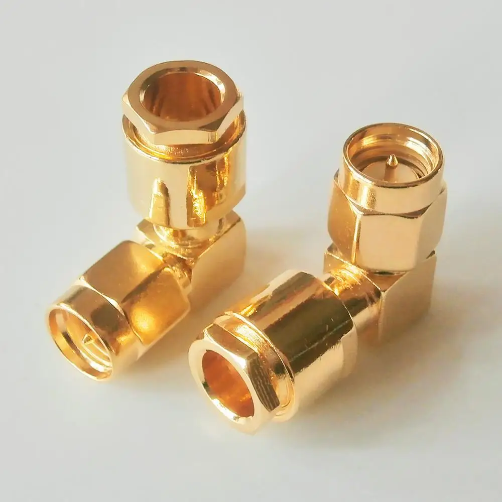 

5X Pcs RF Connector SMA Male 90 Degree Right Angle plug Clamp Solder For LMR195 RG58 RG142 RG223 RG400 Cable Brass Coax