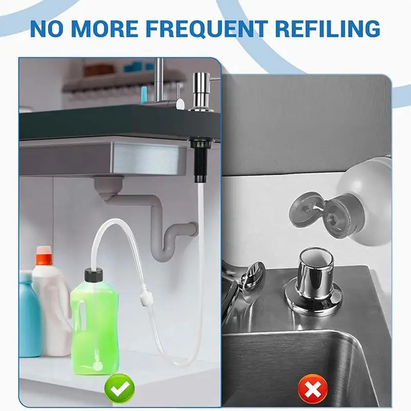 Stainless Steel Soap Dispenser Extension Tube Kit Kitchen Sink Liquid Soap Dispenser Bathroom Lotion Detergent Hand Press Pumps