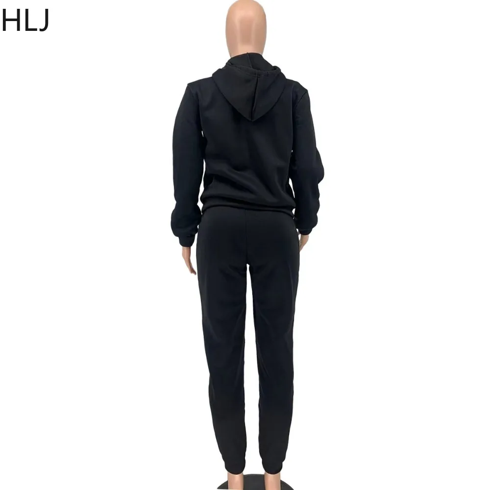 HLJ&GG Winter Fashion Pattern Print Hooded Two Piece Sets Women Long Sleeve Top And Jogger Pants Tracksuits Casual 2pcs Outfits