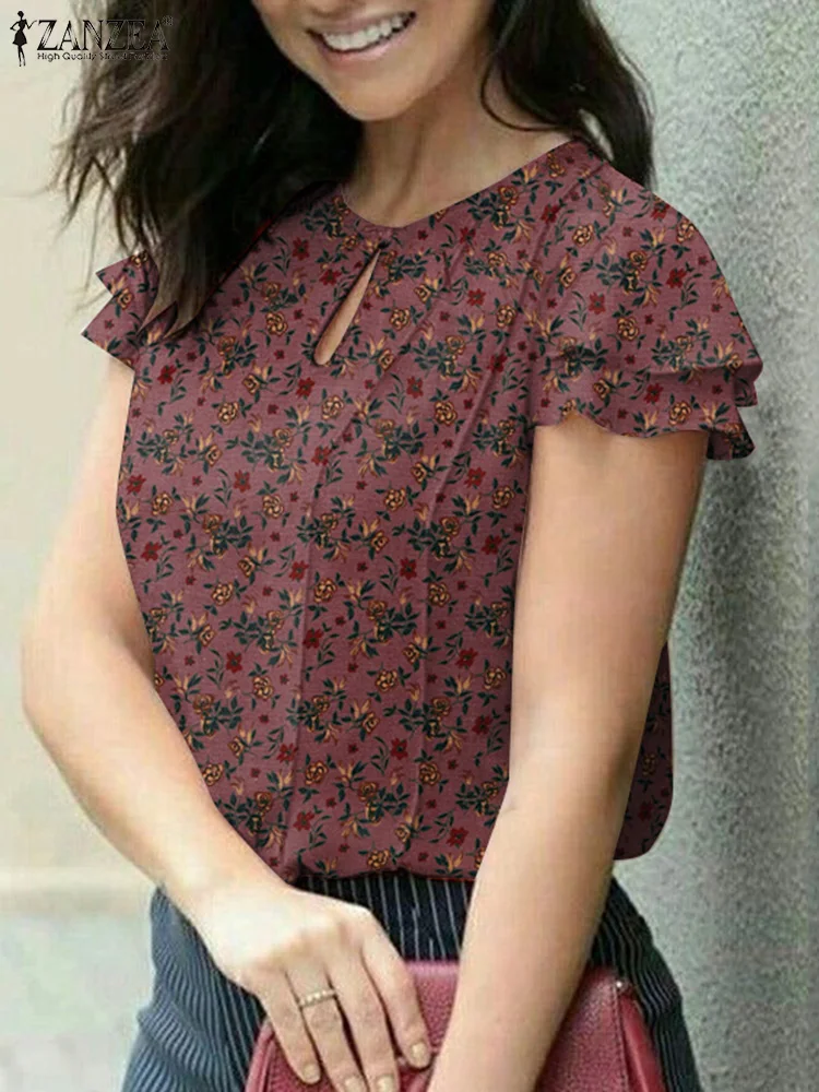 

Bohemian Floral Printed Women Blouse ZANZEA Summer Elegant Work Shirt Beach Chemise Casual Short Sleeve Tops Female Blusas Tunic