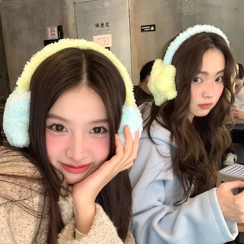 Y2K Star Plush Earmuffs Outdoor Cycling Ear Protection Colour Blocking Ear Bag Warm Winter Warm Earplugs Y2K Headset Cover