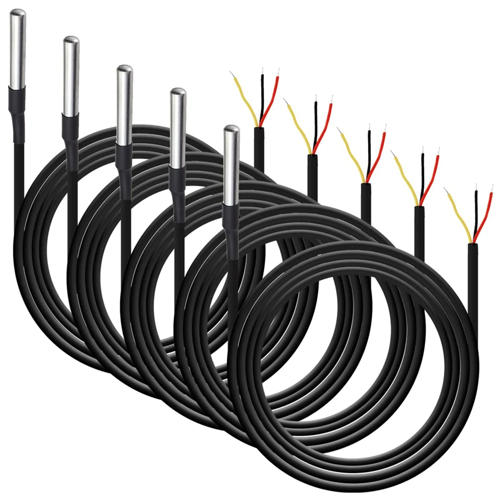 

5Pcs Waterproof DS18B20 Temperature Sensor, Digital Temperature Thermal Cable Temperature (-55℃- +125℃) - 2 Meter/6.5Ft