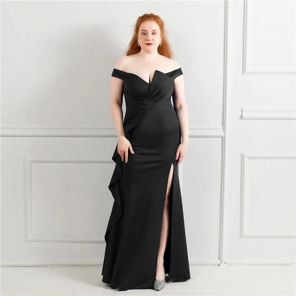 cute prom dresses Simple Crepe Stain Mermaid Evening Dress Wear Plus Size vestifos de mujer largos elegantes de fiesta Sexy Slit Prom Gown ball gown dress