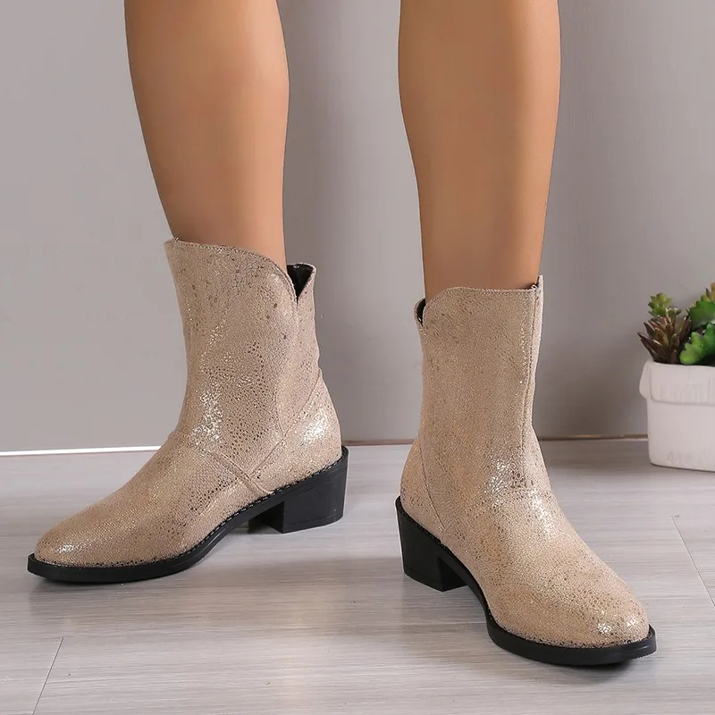 Plus Size 43 Women Boots 2023 Winter Newest Design Slip on Ladies Short Barrel Boots Comfortable Mid Heel Non-slip Casual Boots