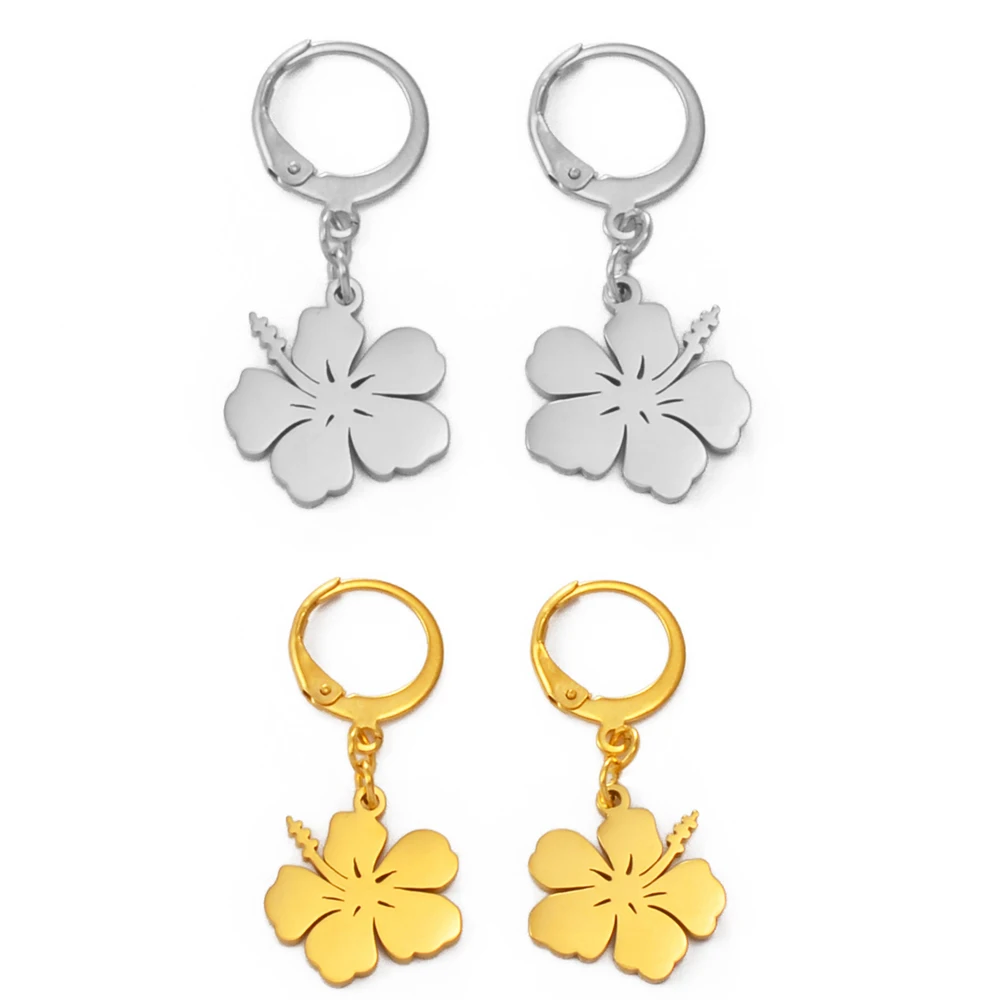 Anniyo Hibiscus Flower Earrings for Women Girls Guam Hawaiian Jewelry Kiribati Micronesia Chuuk #201821