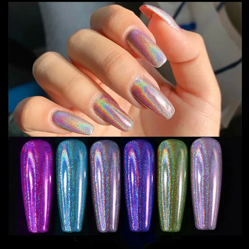 1 Box Holographic Powder on Nails Laser Gold Silver Nail Glitter Chrome Nail Powder Pigment Gel Polish Accessories Manicure Dust