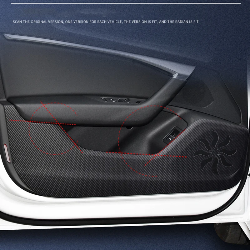 4Pcs Carbon Car Door Anti Kick Pad For FAW Bestune B70-PU Leather Protection Film Protector Stickers Auto Accessories