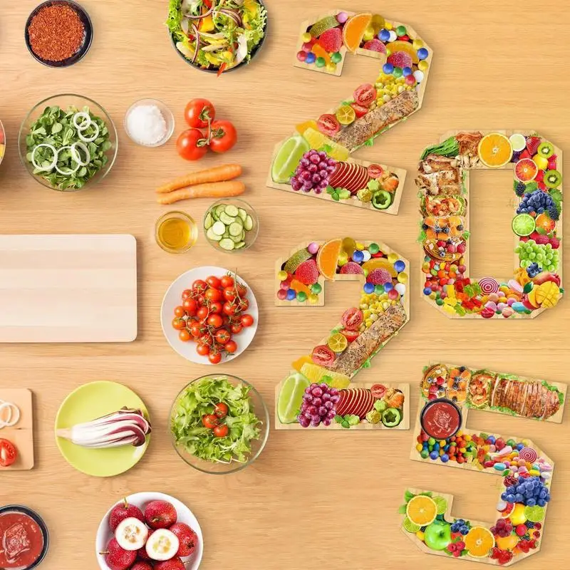 2025 Graduation Decorations Class Of 2025 Food Tray Wooden Charcuterie Numbers Snack Trays Graduation Party Supplies Cake Plates 2