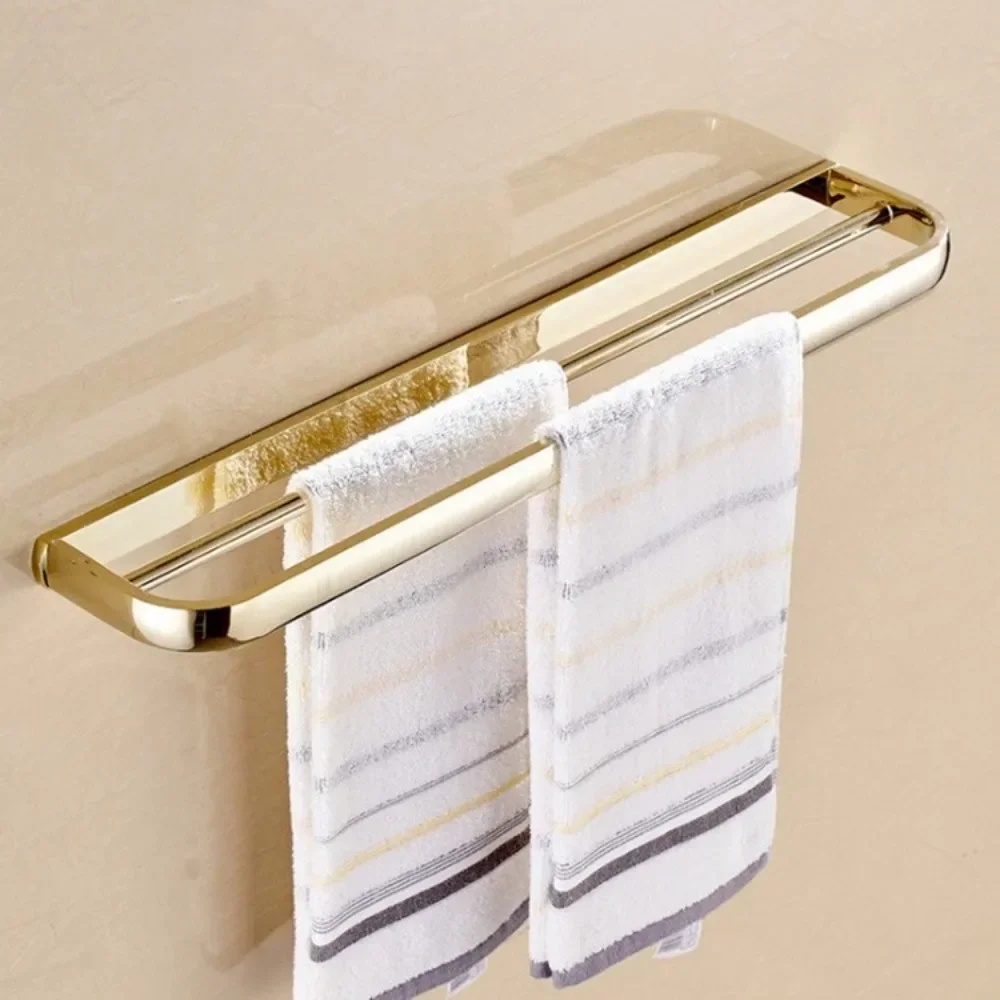 Gold Full Copper Towel Rack Hanging Rods Bar Hooks Bath Shelf Toilet Brush Paper Holder Bathroom Hardware Organizer Accessories