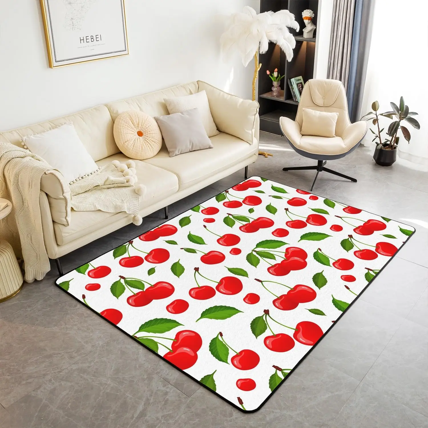 

Cherry Area Rug Kids Tropical Fruit Print Carpet for Boys Girls Teens Sweet Cherry Print Floor Mat for Living Room Bedroom Decor