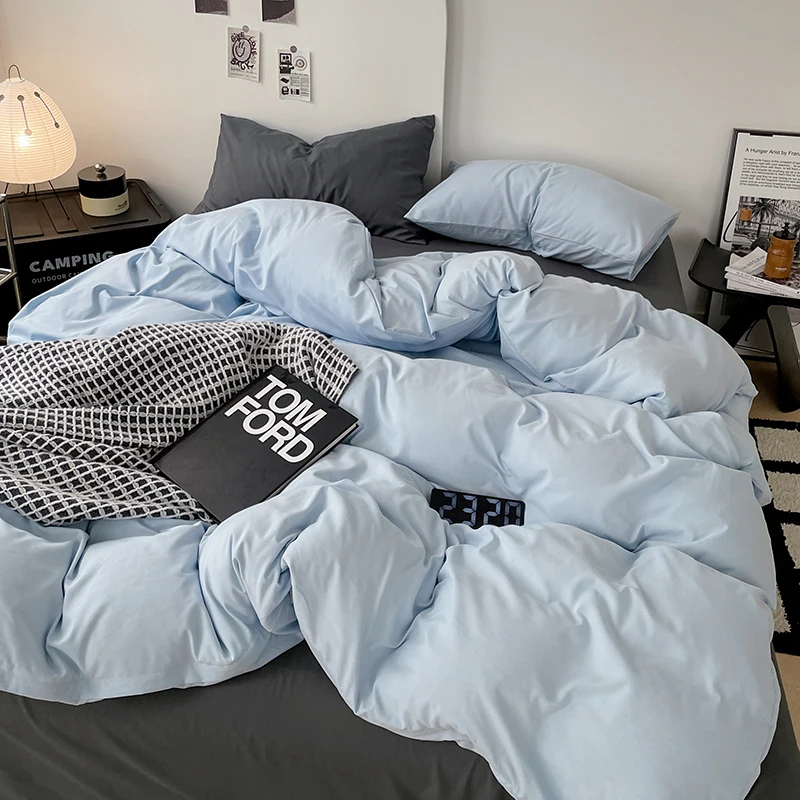 

Новинка, пододеяльники Европейский набор постельных принадлежностей белого и серого цвета, удобные тканевые покрывала, однотонные, 4 шт., размер King/Queen/Double