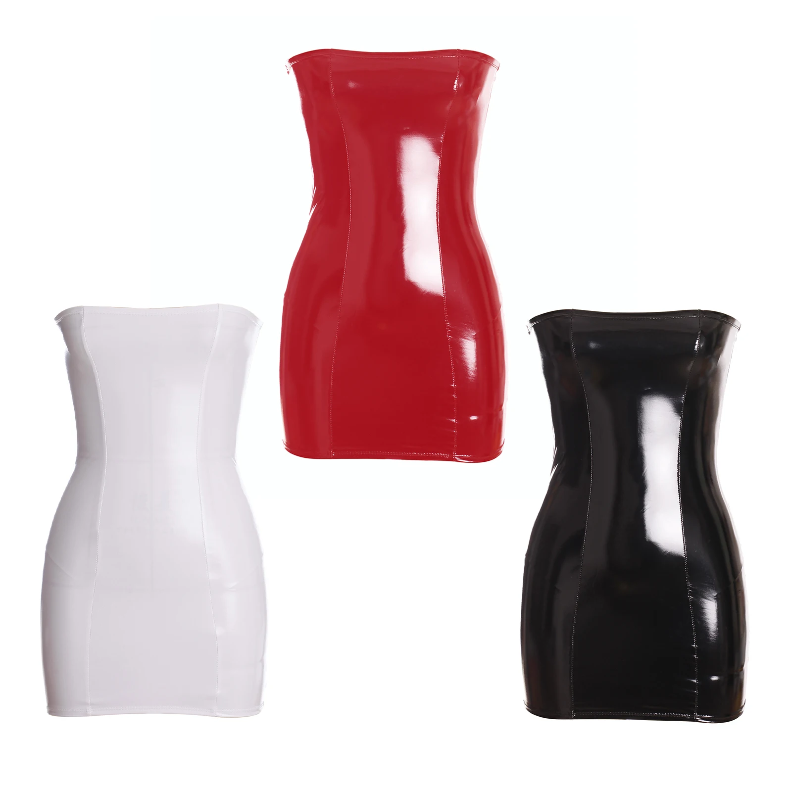 strapless open back dress Alejandra Ribbed Mini Dress (Red)
