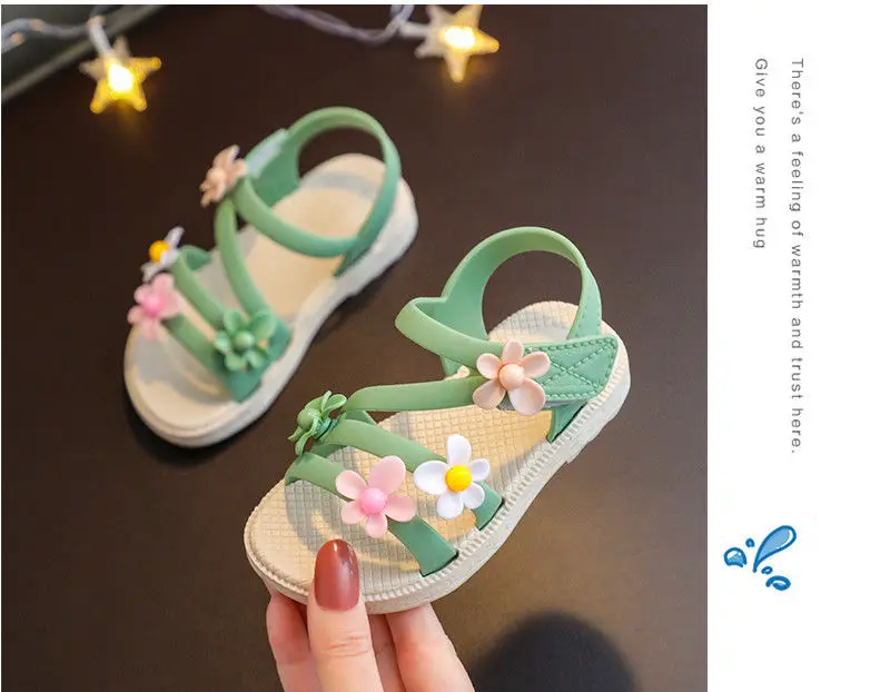 2022 New Summer Little Girls Sandals Flower Simple Cute Pink Green Children Sandals Toddler Baby Soft Casual School Girl Shoes comfortable sandals child